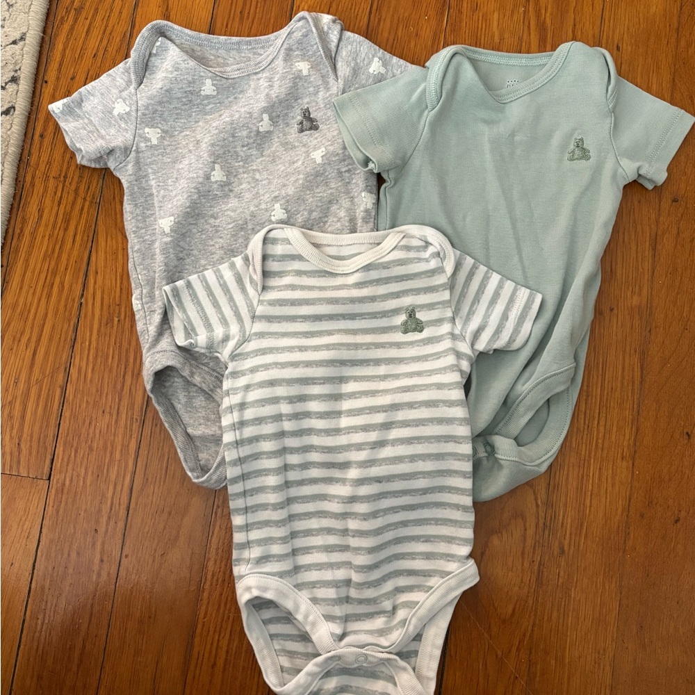 GAP Baby Bodysuit Trio - Gray, Mint, and Striped
